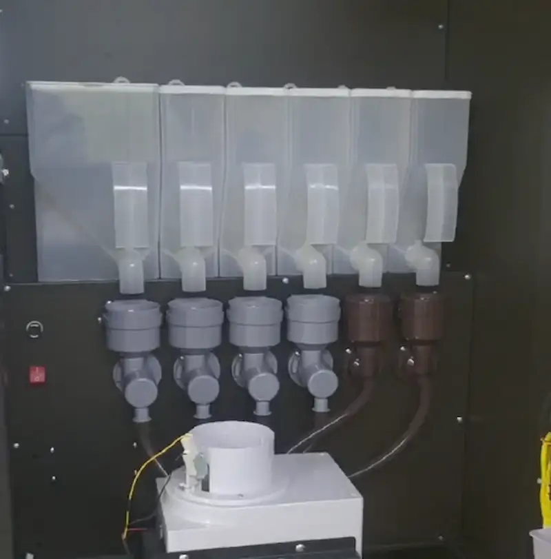 GJ711 Protein Shake Vending Machine Parts - Display of 6 Powder Dispensers eleven vending